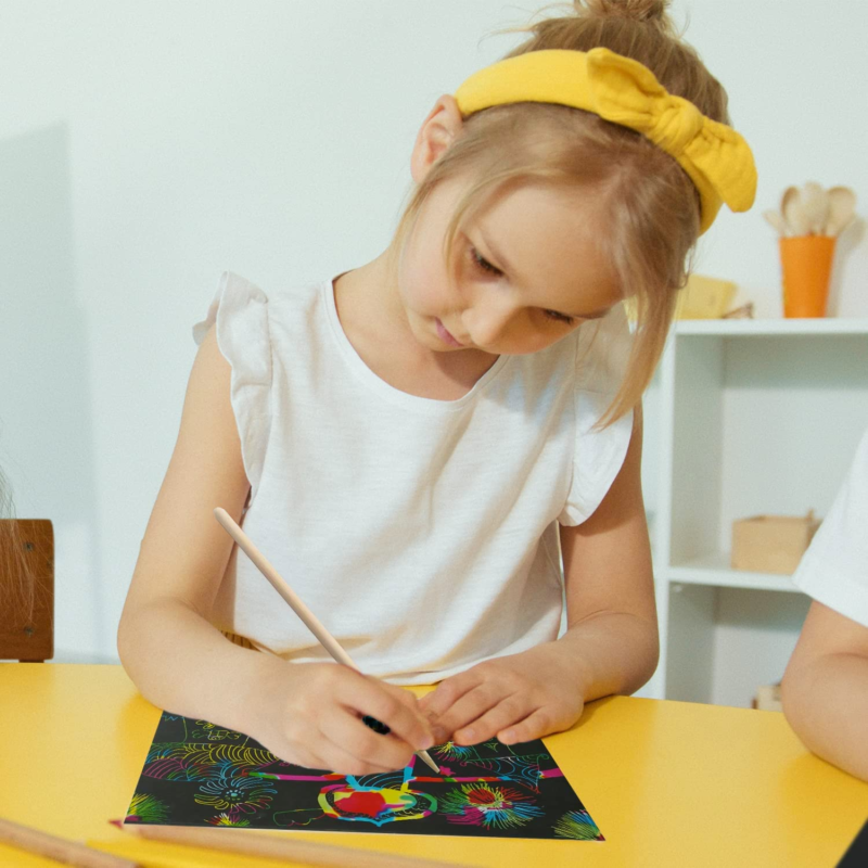 65Pcs Rainbow Scratch Paper for Kids, Magic Art Crafts Set for Girl, Scratch Art