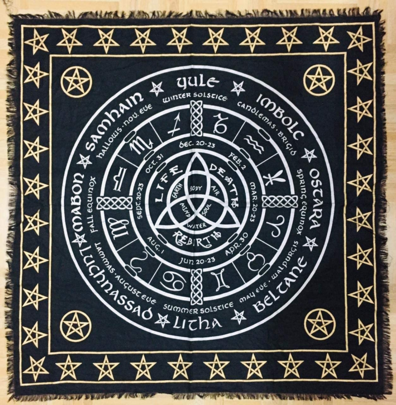 Altar Cloth Pagan Wheel Witchcraft Alter Tarot Spread Top Cloth Wiccan Square Sp