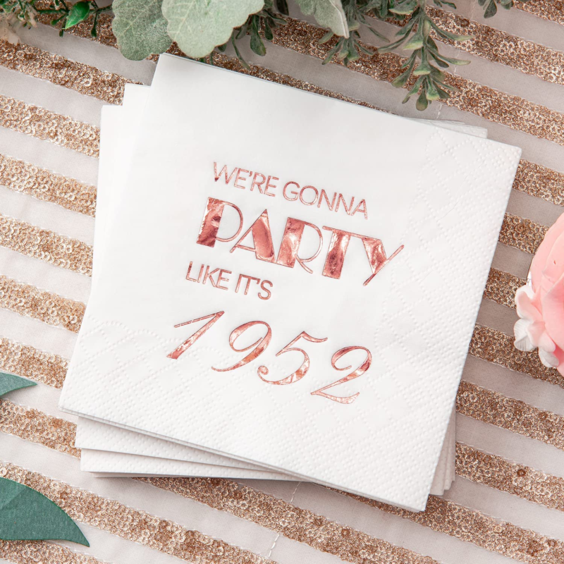 70Th Birthday Cocktail Napkins Rose Gold for Women 70Th Birthday Party Decoratio