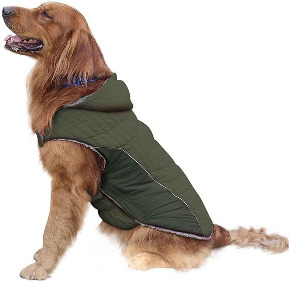 " Winter Dog Jackets - Fleece Dog Clothes with Hood for Medium Dogs, Reflective Coats for Cold Weather"