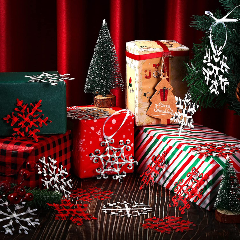 60 Pieces Christmas Snowflakes Cutouts Ornaments Red White Black Buffalo Plaid C