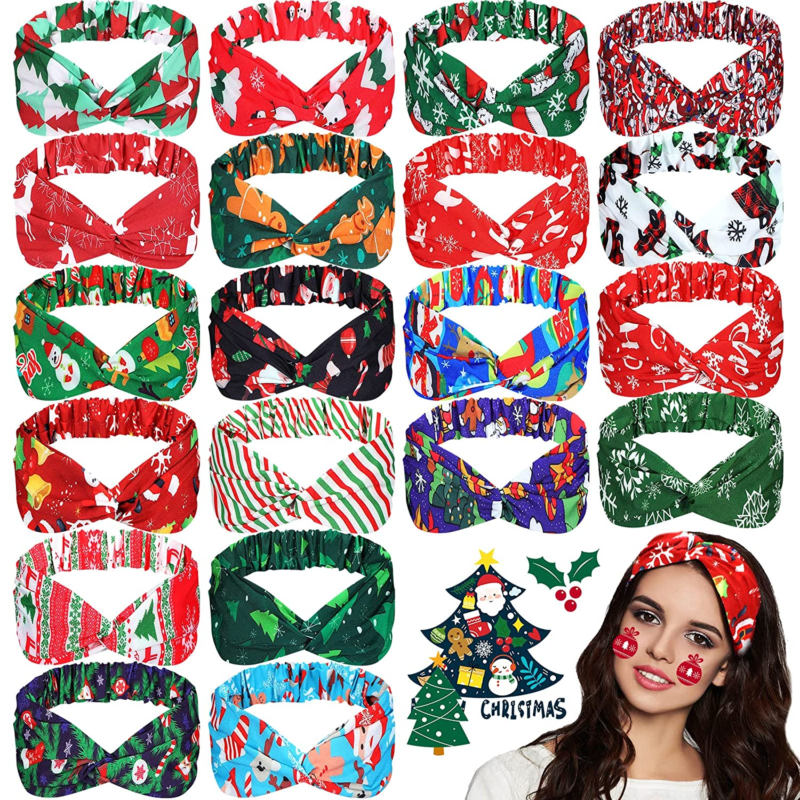 20 Pieces Christmas Headbands for Women Stretchy Hair Accessories Witch Santa Xm