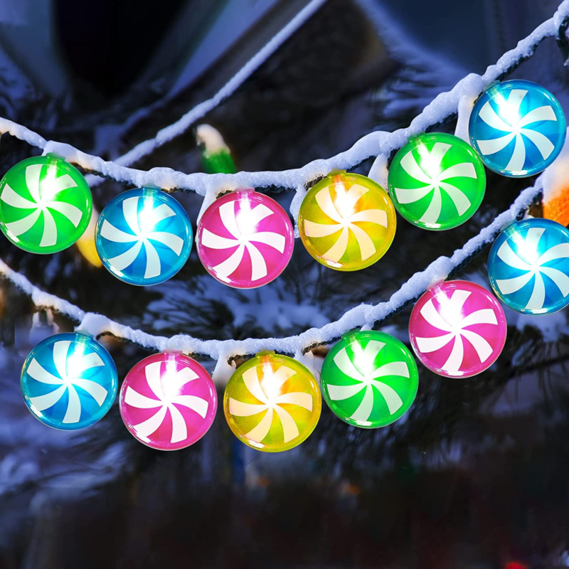 2 Pieces Christmas Candy String Lights 5.5 Ft 10 LED Cute Colorful Lollipop Cane