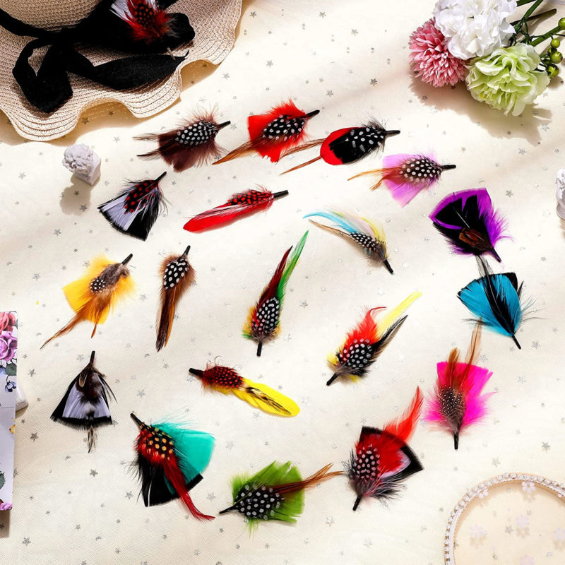 20 Pcs Hat Feathers, Assorted Feathers for Fedora Hats Colorful Real Feathers Ac