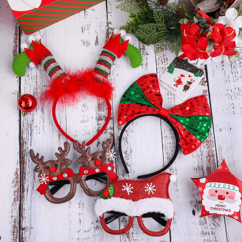 12 Pieces Christmas Party Glittered Glasses Frame and Christmas Holiday Headband