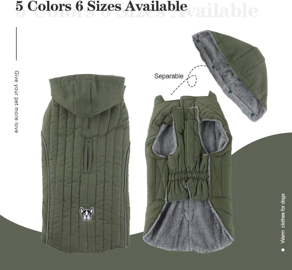 " Winter Dog Jackets - Fleece Dog Clothes with Hood for Medium Dogs, Reflective Coats for Cold Weather"