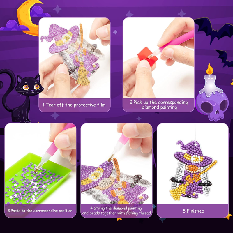 24Pcs Halloween Suncatcher Ornaments Diamond Painting Stickers Kits, Fall Trick