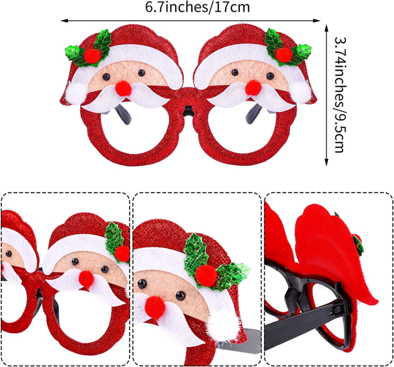 12 Pieces Christmas Party Glittered Glasses Frame and Christmas Holiday Headband