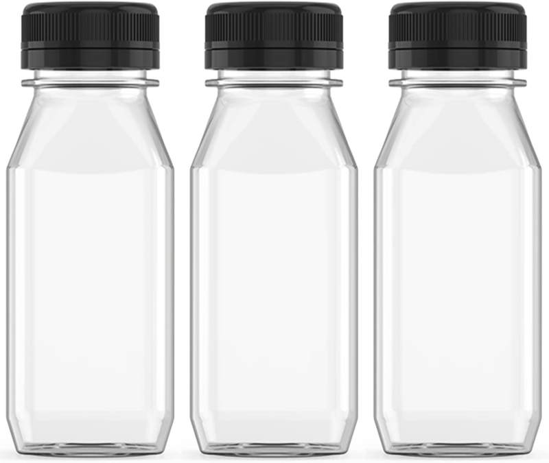 3 Pcs 8 Ounce Plastic Juice Bottle Drink Containers Juicing Bottles with Black L