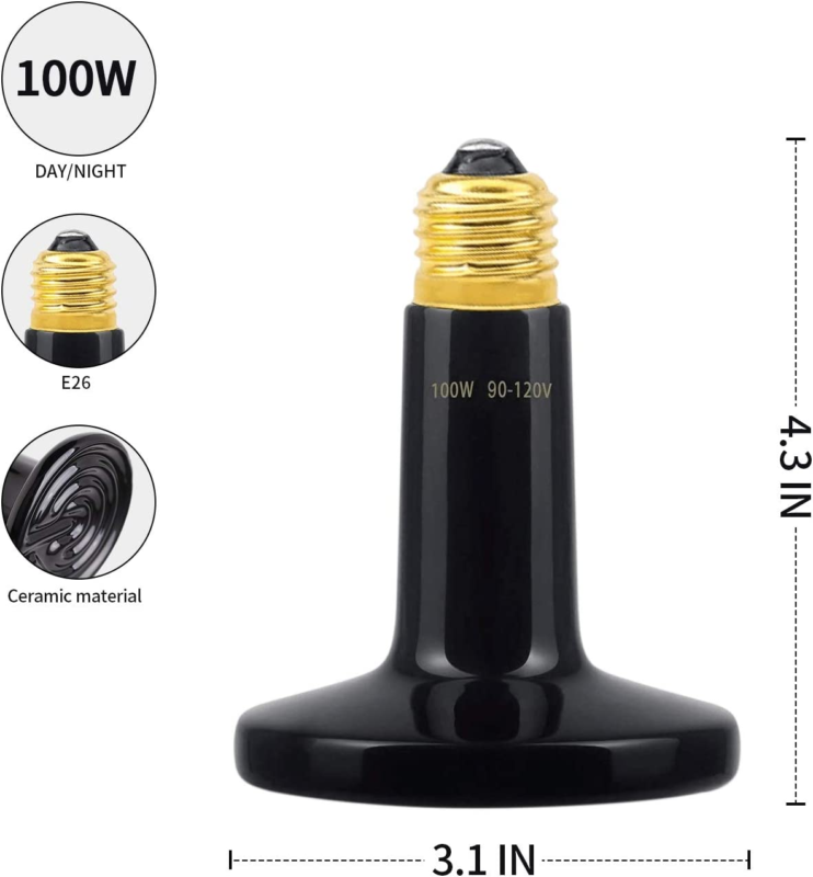 100W 2 Pack Ceramic Heat Emitter Infrared Reptile Heat Lamp Bulb - No Light Emit