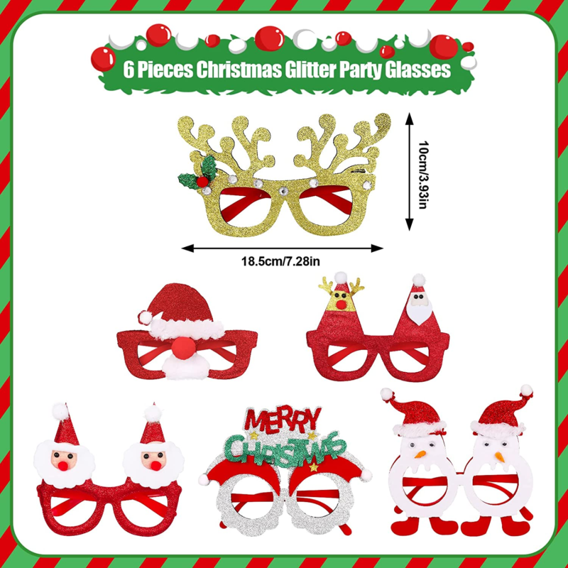 12 Pieces Christmas Headbands and Xmas Glasses Frames Set Christmas Decoration C