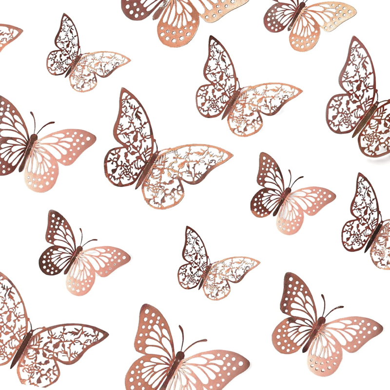 48 Pcs Rose Gold Butterfly Wall Decor, 3 Sizes Butterfly Decorations, 3D Butterf