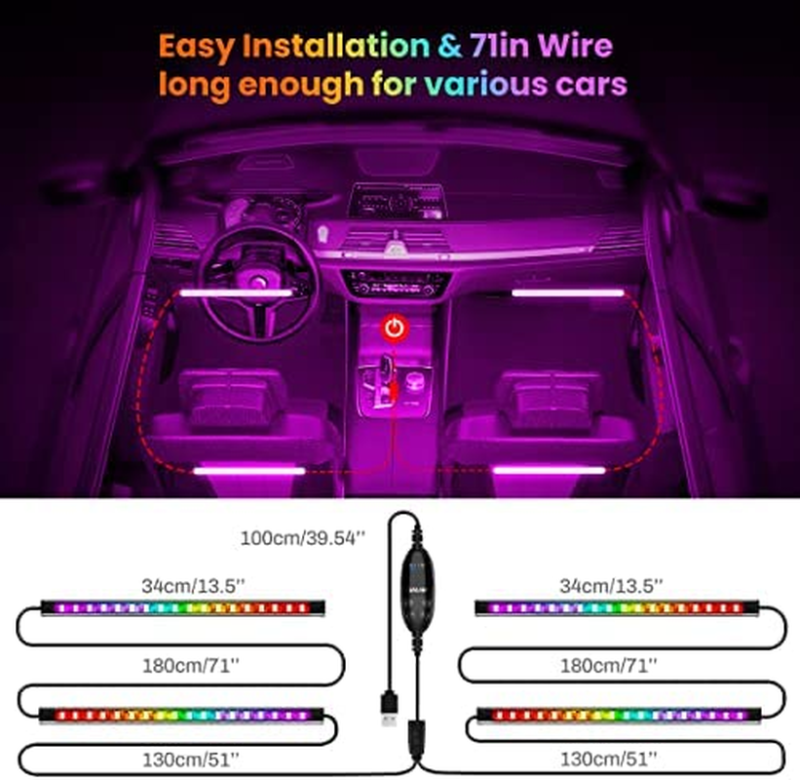 72 LED Interior Car Lights, LED Lights for Car with APP Controller, Music Sync M