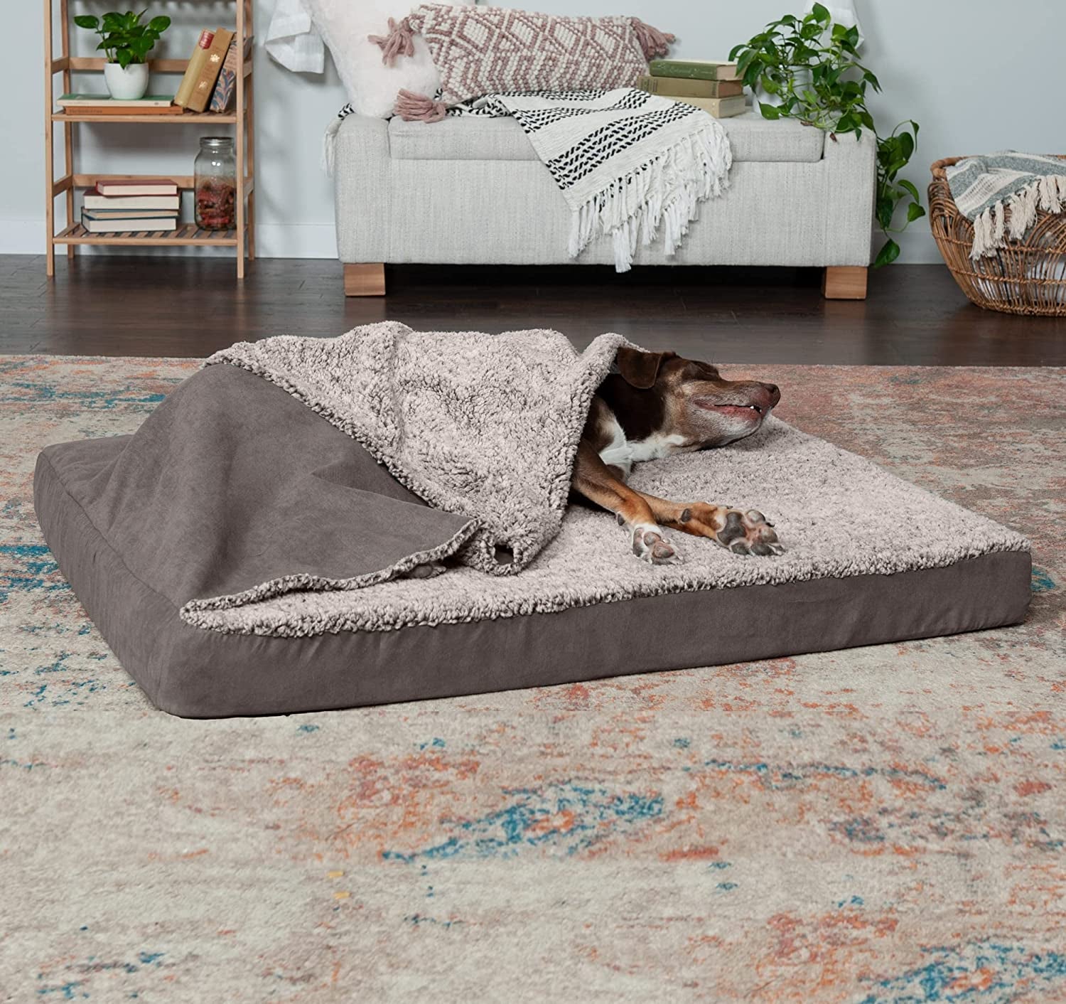 Cooling Gel Dog Bed for Large Dogs W/ Removable Washable Cover, for Dogs up to 95 Lbs - Berber & Suede Blanket Top Mattress - Gray, Jumbo/Xl