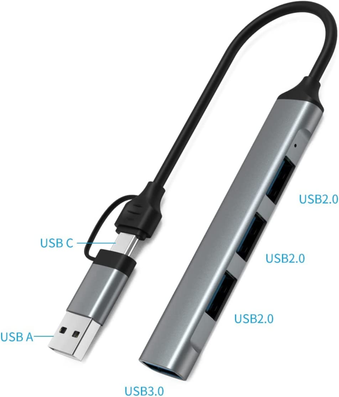 4 USB Hub – Built in USB a Port & USB C to USB Adapter Multiple USB Port for PC,