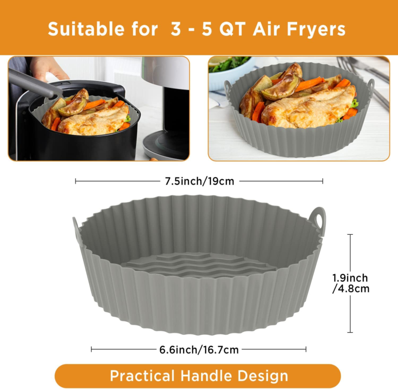 2 Pack Air Fryer Silicone Baking Tray 7.5Inch for 3 to 5 Qt Reusable Air Fryer r