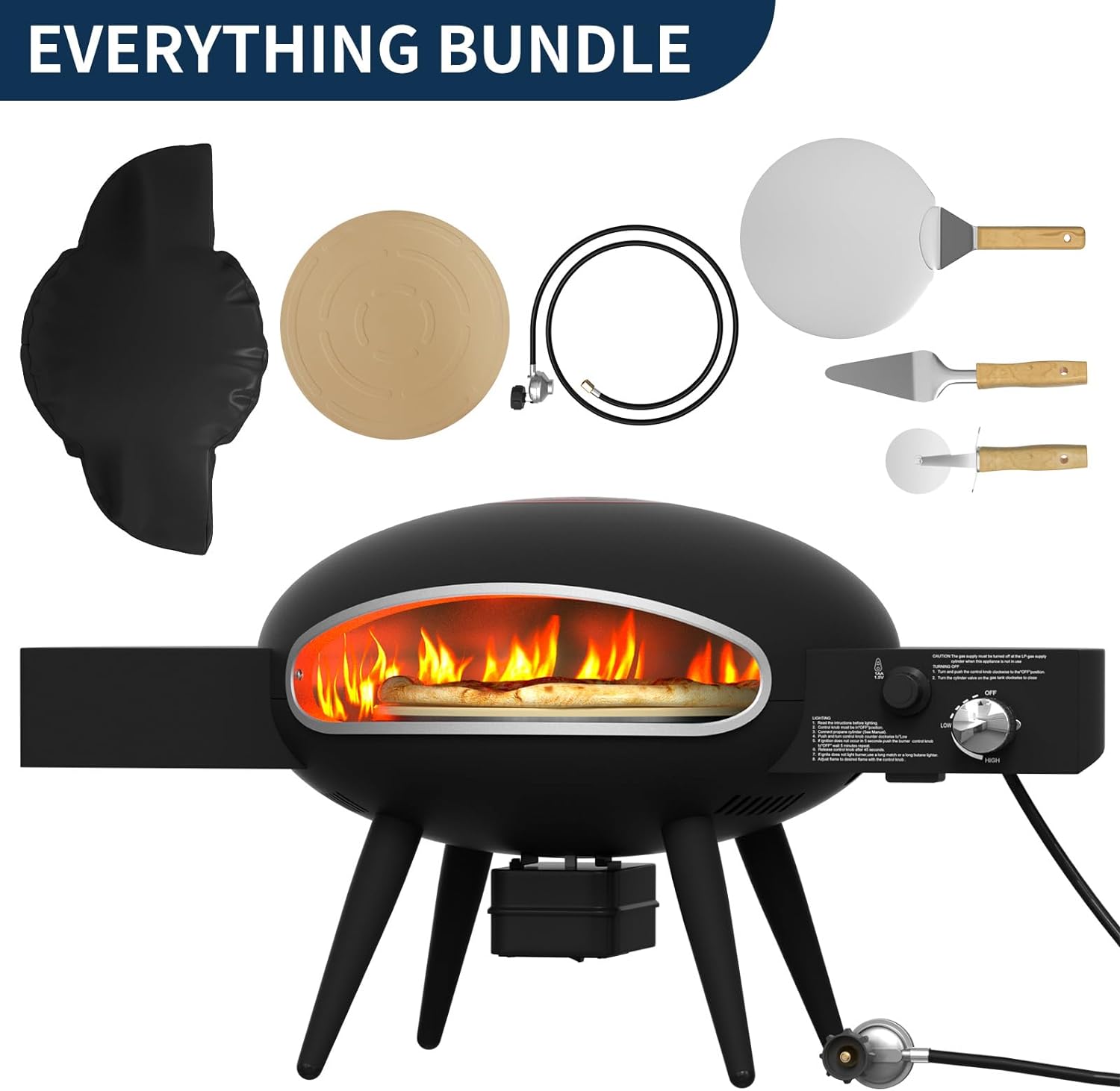 Gas Pizza Oven for Outside, Everything Bundle, Autorotation System. Electric Ignition, Black