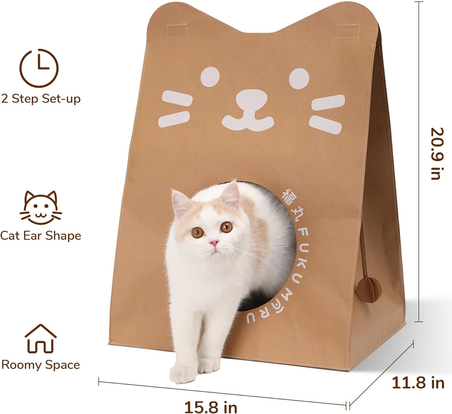 Cat House, Cute Cat Bed with 2 PCS Cat Scratcher, Multi-Function Enclosed Kraft Cat Condo, Roomy Cat Hideout House for Cats, Rabbits, Hamsters