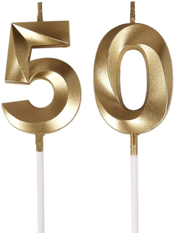 50Th Birthday Candles,Gold Number 50 Cake Topper for Birthday Decorations Party