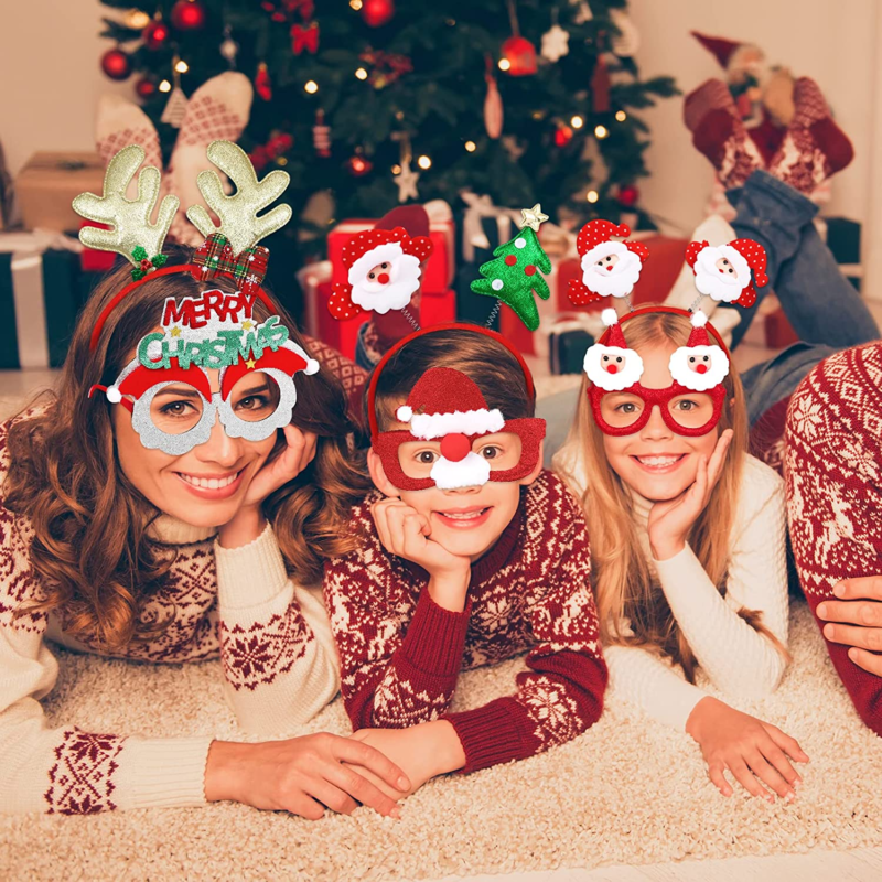 12 Pieces Christmas Headbands and Xmas Glasses Frames Set Christmas Decoration C