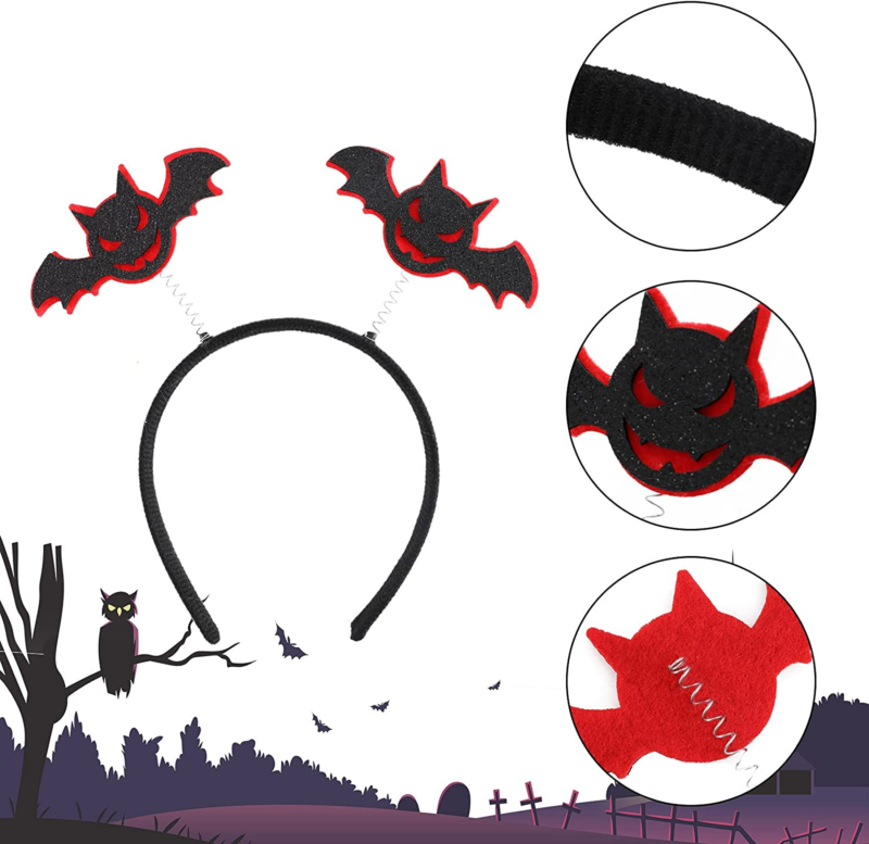 6 Pack Halloween Headbands Pumpkin Spider Web Ghost Bat Witch Hat Head Bopper Cu