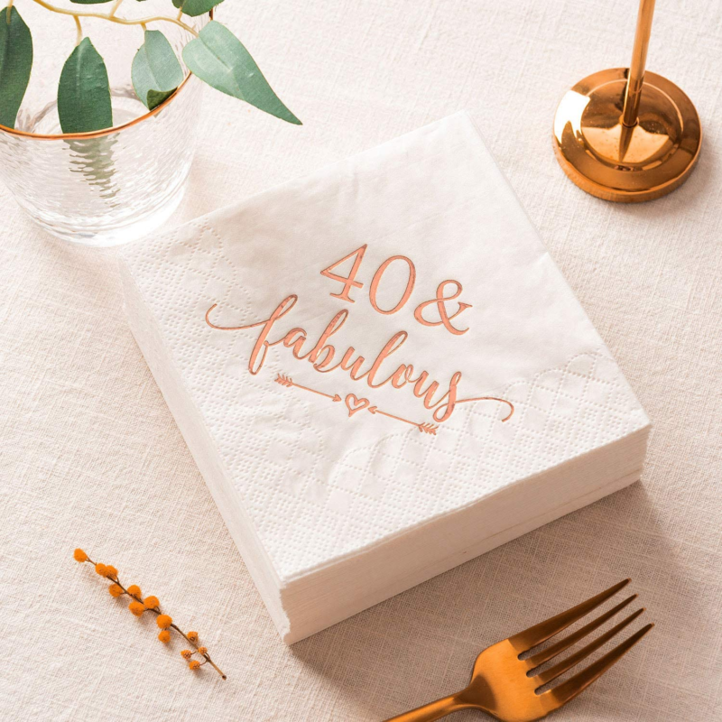 40 and Fabulous Cocktail Napkins Rose Gold for Women 40Th Birthday Decorations,