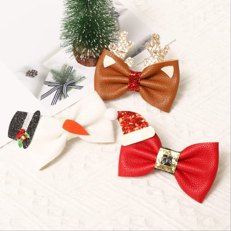 9Pcs Christmas Clips Kit 3Pcs Large PU Bow Hair Pins 6Pcs Small Santa Gingerbrea