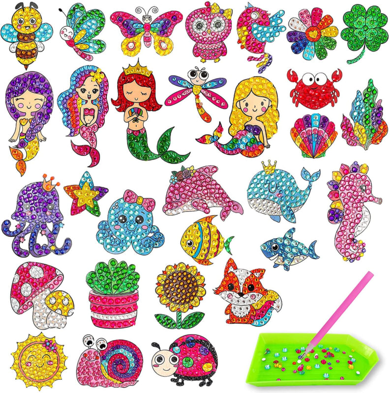 30PCS 5D Diamond Painting Stickers Kits for Kids,Gem Art Crafts for Girls and Bo