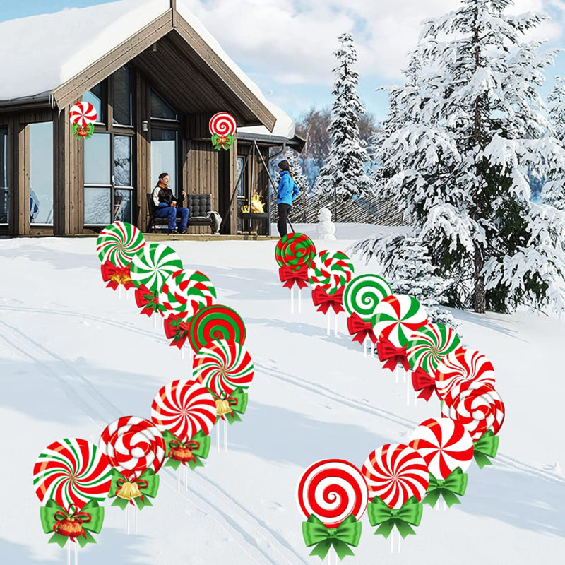 20Pcs Christmas Outdoor Yard Signs, Peppermint Candy Yard Decorations with One-P