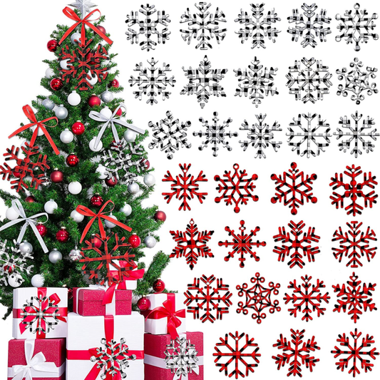 60 Pieces Christmas Snowflakes Cutouts Ornaments Red White Black Buffalo Plaid C