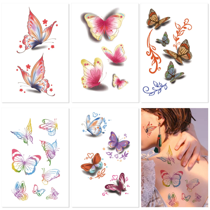 30 Sheets (120+ PCS) Butterfly Temporary Tattoos for Women Kids - Colorful Body