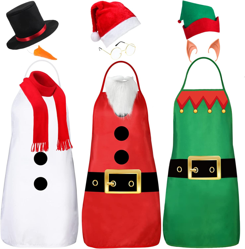 3 Set Christmas Apron and Hat Christmas Party Costume Elf Snowman Santa Claus Co