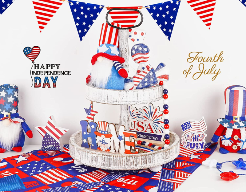 4Th of July Decorations Tiered Tray Decor, Patriot Decorations with Gnomes Memor