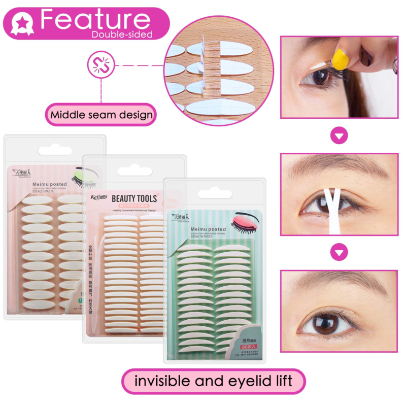 5 Packs Natural Invisible Single/Double Side Eyelid Tapes Stickers, Medical-Use