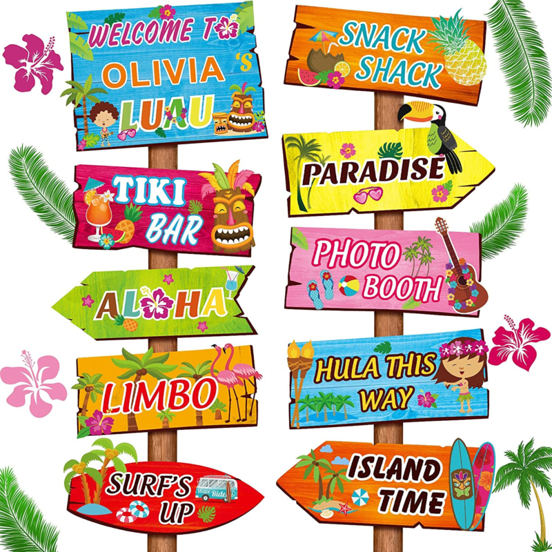 20 Pieces Luau Aloha Party Welcome Sign, Tropical Hawaiian Summer Themed Party D