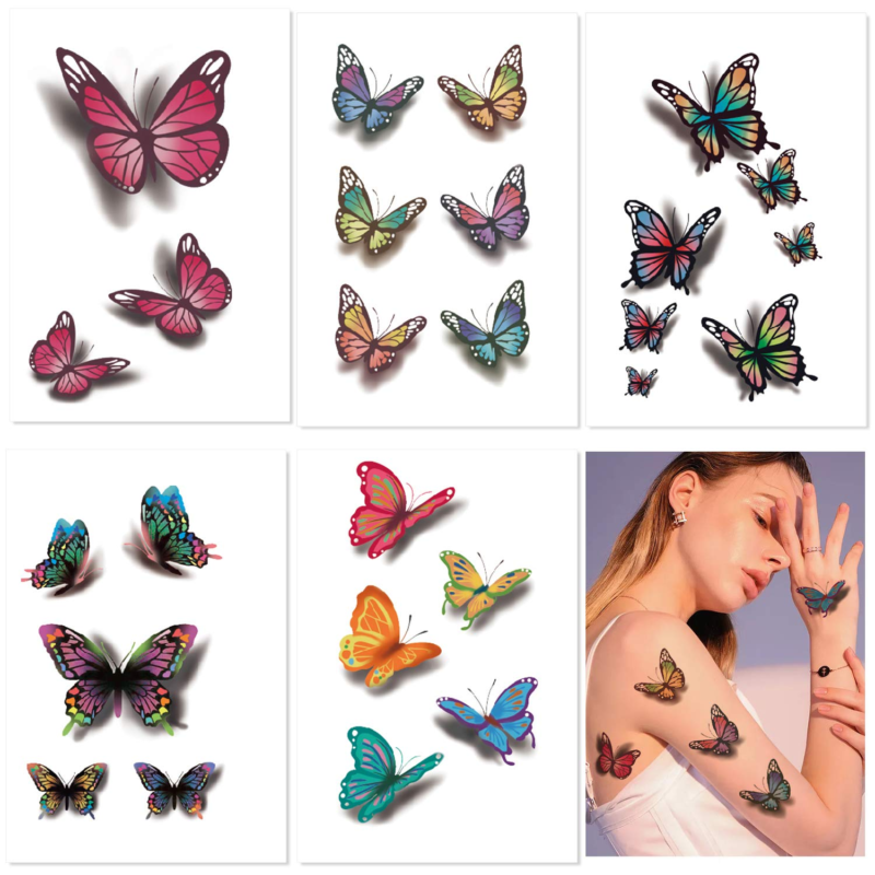 30 Sheets (120+ PCS) Butterfly Temporary Tattoos for Women Kids - Colorful Body