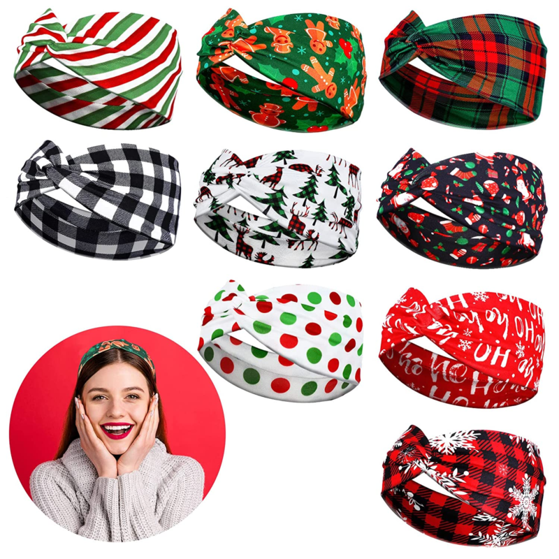 9 Pieces Christmas Twisted Headbands Christmas Stretchy Head Wrap Elastic Headba