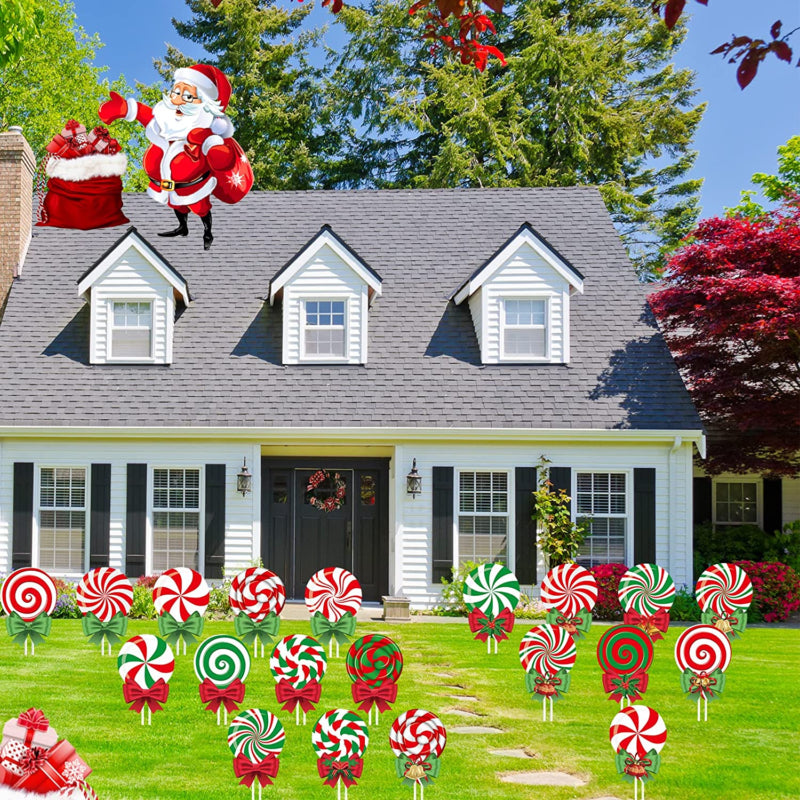 20Pcs Christmas Outdoor Yard Signs, Peppermint Candy Yard Decorations with One-P