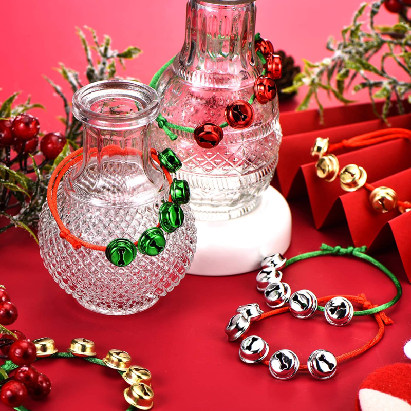 48 Pieces Christmas Bells Bracelets Adjustable Bell Bracelets Xmas Bracelet for