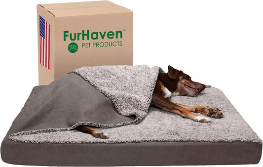 Cooling Gel Dog Bed for Large Dogs W/ Removable Washable Cover, for Dogs up to 95 Lbs - Berber & Suede Blanket Top Mattress - Gray, Jumbo/Xl