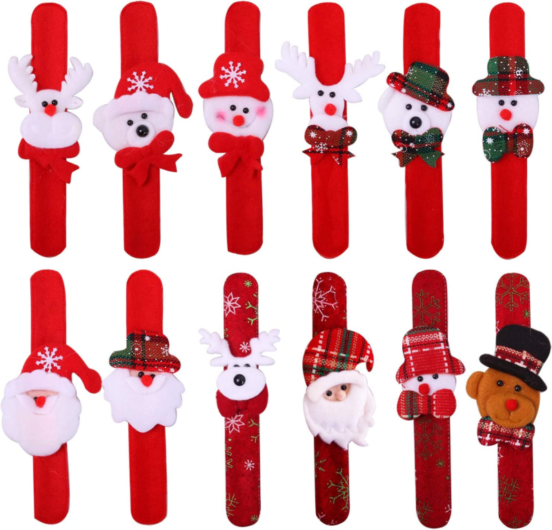 24 Pack Christmas Slap Bracelets Slap Bands Toys Santa Claus Snowman Reindeer Be