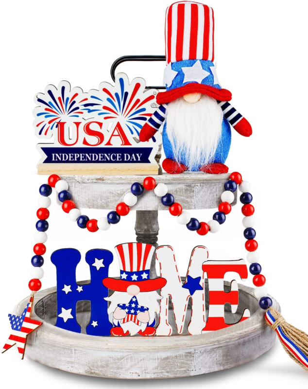 4Th of July Decorations Tiered Tray Decor, Patriot Decorations with Gnomes Memor