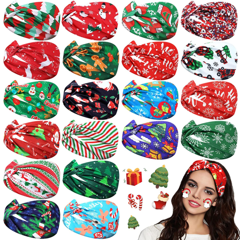 20 Pieces Christmas Headband for Women Christmas Stretchy Headbands Elastic Hair