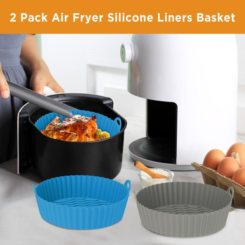 2 Pack Air Fryer Silicone Baking Tray 7.5Inch for 3 to 5 Qt Reusable Air Fryer r