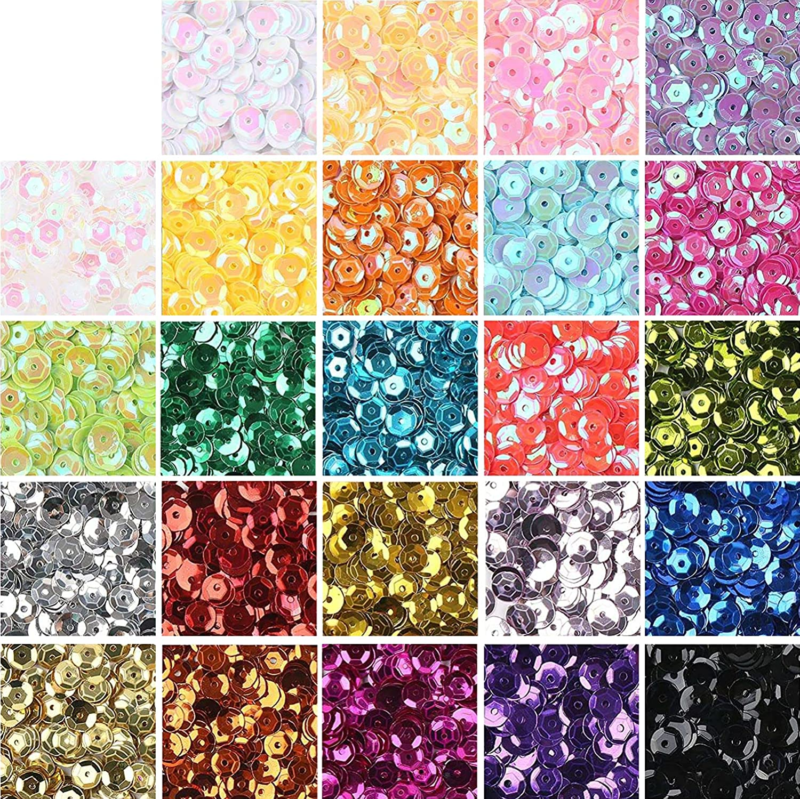 16000PCS 6MM Bulk Loose Sequins,Mixed 24 Colors Rainbow round Cup Sequins with H