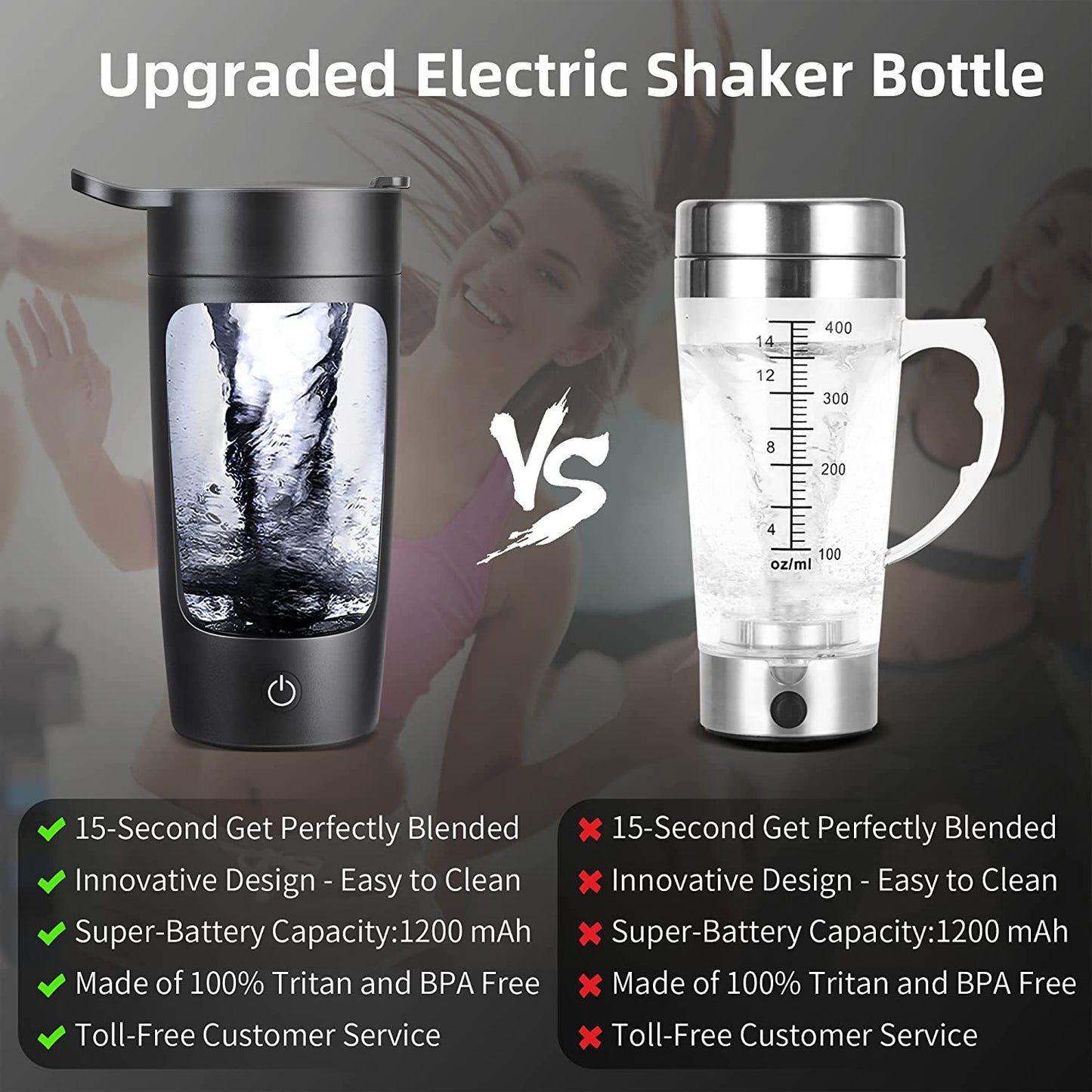 Rechargeable Electric Shaker Bottle, 22Oz - Ideal for Protein Mixes, USB-Rechargeable Protein Shakes - High-Performance Battery Blender Bottle for Protein, Coffee, Milkshakes (Black)