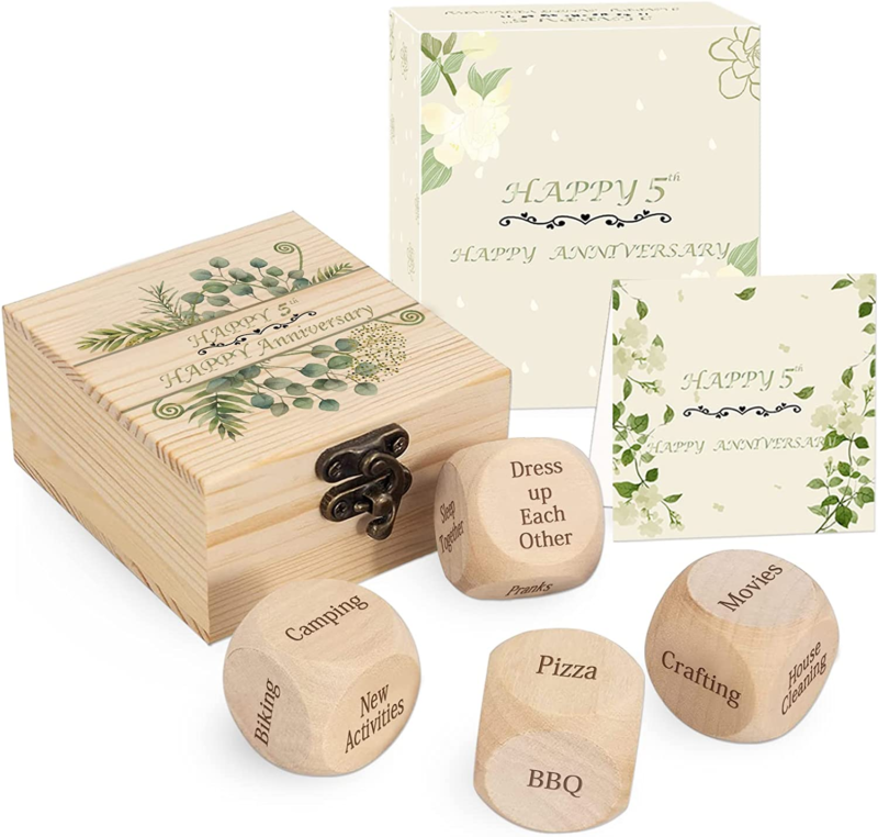 5Th Anniversary Wood Gifts for Him, 5 Year Anniversary Date Night Dice Wooden Gi