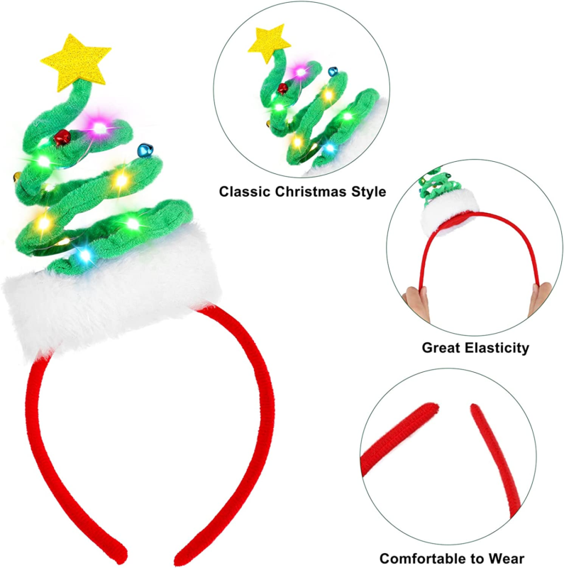 6 Pack Christmas Headbands LED Reindeer Head Boppers Xmas Antler Santa Elves Hai