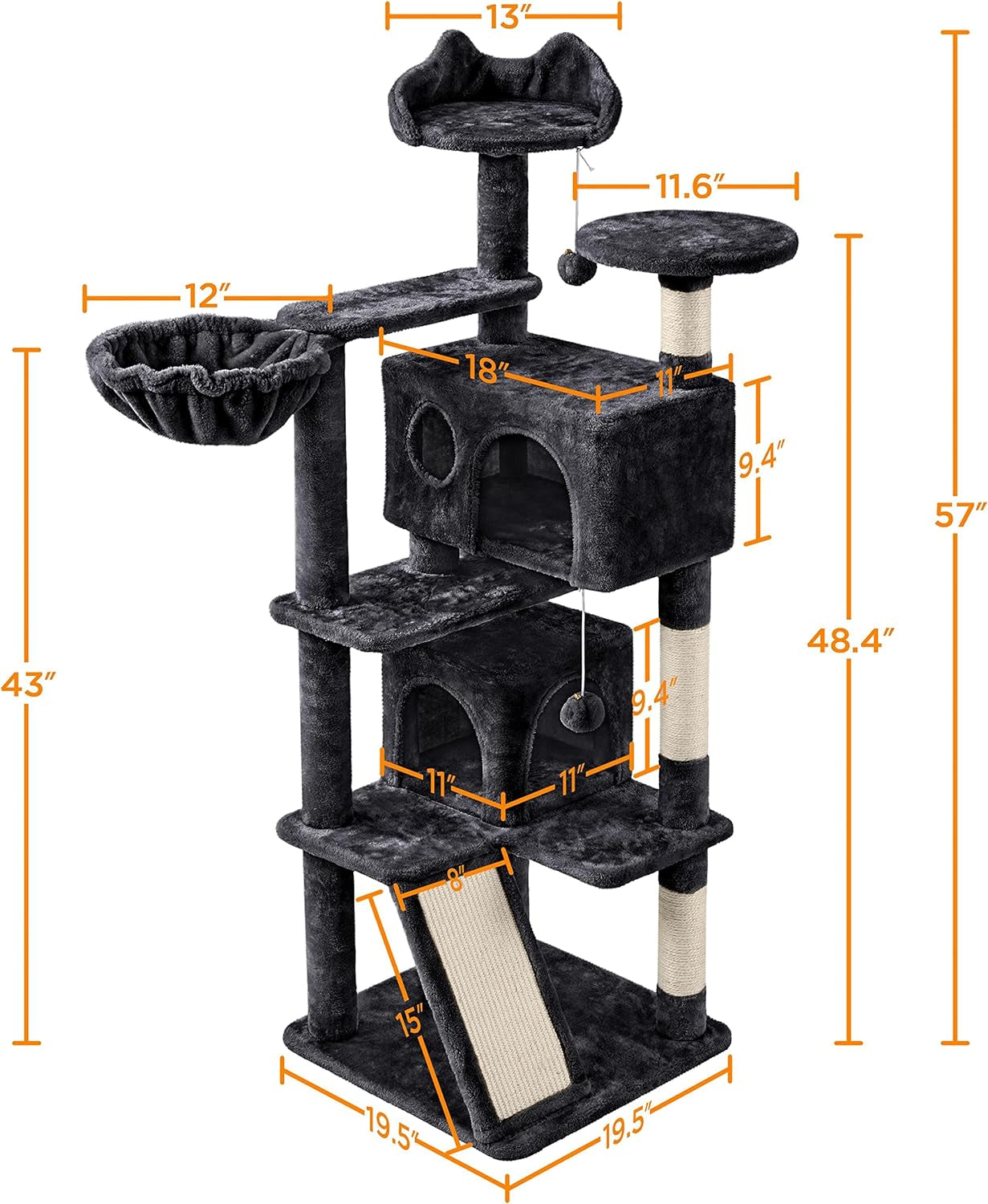 Multi-Level Cat Tree for Indoor Cats Cat Tree Tower for Large Cats with Sisal-Covered Scratching Posts, Condo, Stable Cat Tower, Cat Furniture Play Center for Indoor Cats Activity