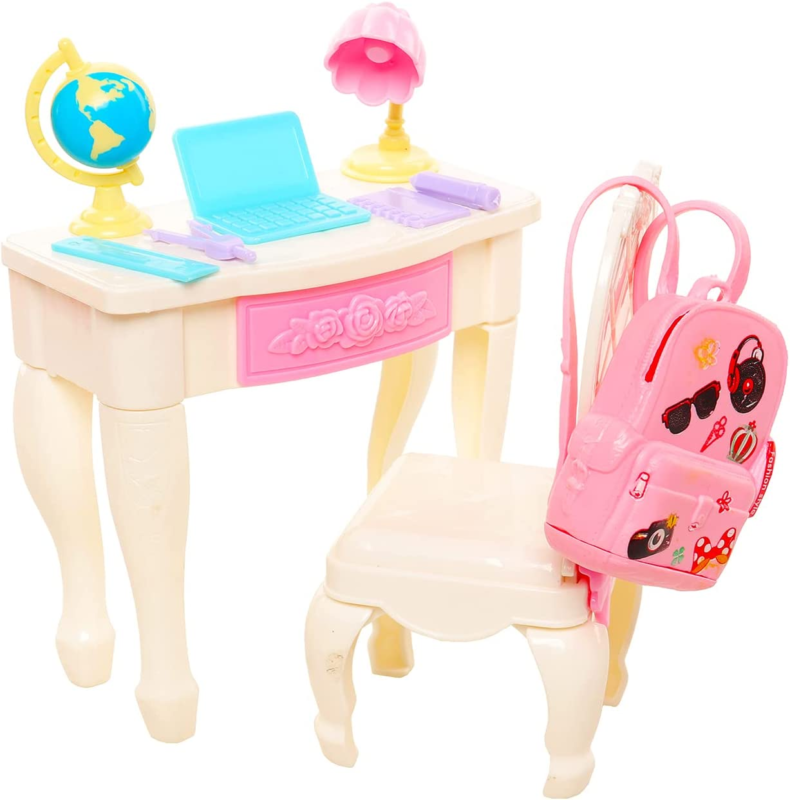 19 Pcs Girl Doll School Accessories Mini Doll Backpack Mini Desk Lamp Laptop Min